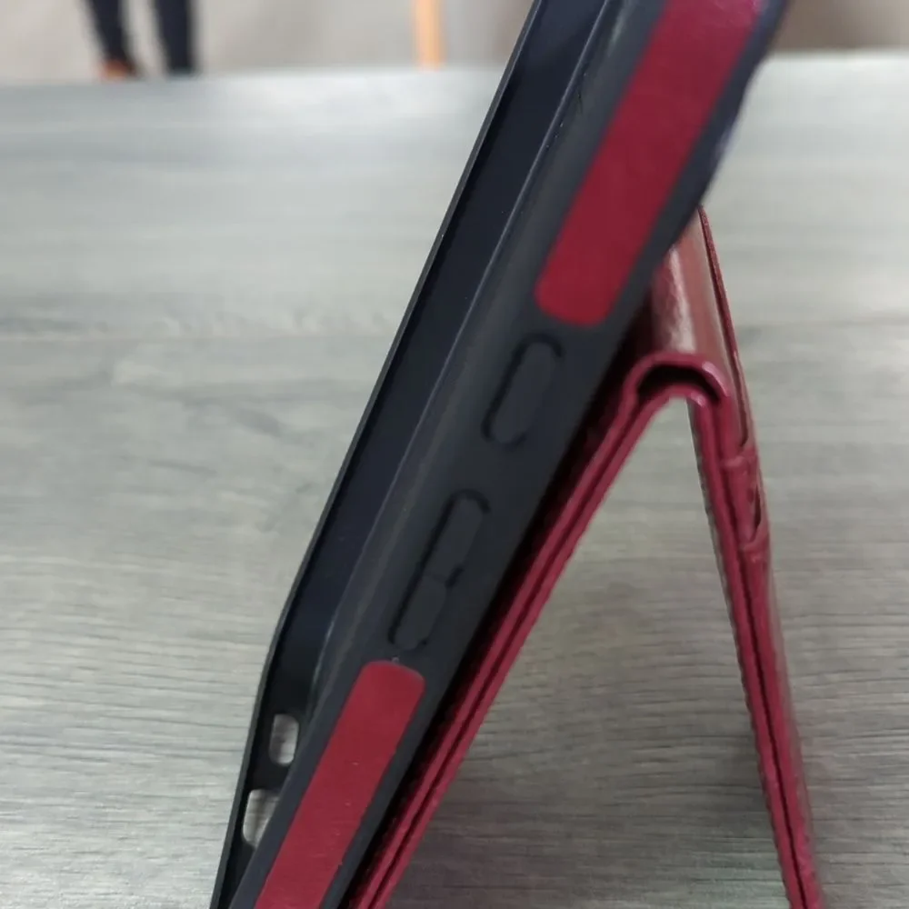 Pixel 10 Pro Red PU Leather Phone Case with Card Holder Kickstand